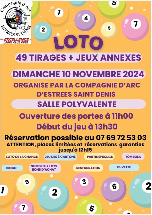 LOTO le dimanche 10 Novembre 2024, organisé par la Cie d'arc d'Estrées St Denis