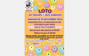 LOTO le dimanche 10 Novembre 2024, organisé par la Cie d'arc d'Estrées St Denis